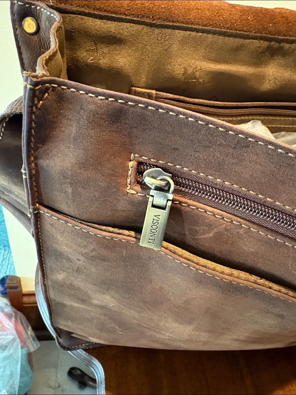 Visconti Messenger Bag Mens Classic Leather Crossbody bag brown leather + Suede